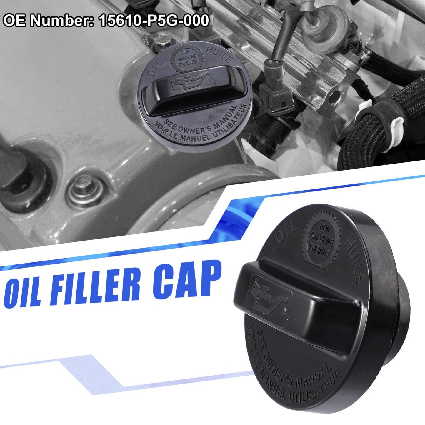 Fuel tank cap/gas plug cap 15610-P5G-000 for Honda Accord 2008-2013, Black.