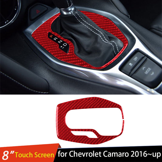 Red Carbon Fiber Central Control Gear Shift Cover for Chevrolet Camaro 2016-2023