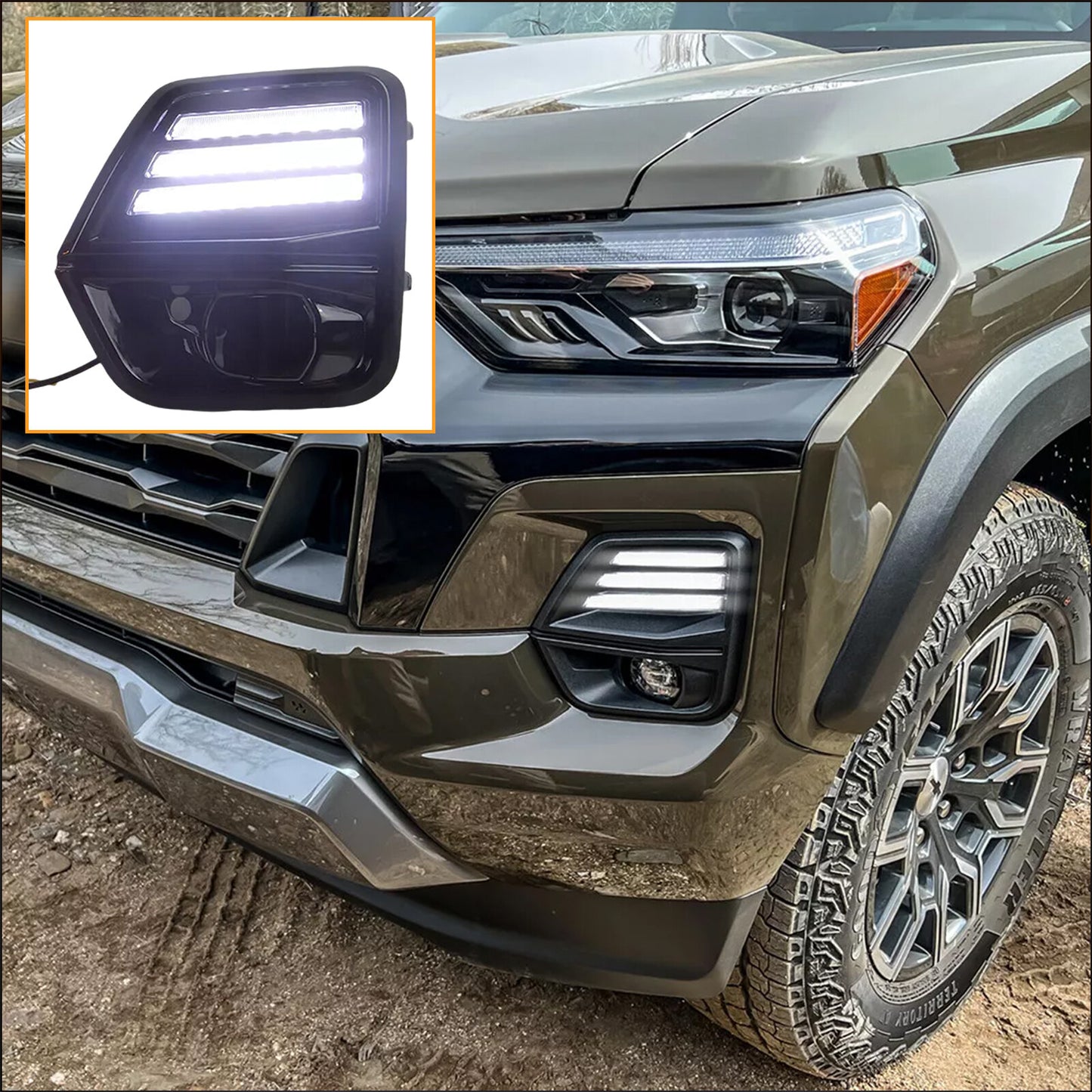 2X LED fog lights, daytime running lights, and turn signals are compatible with for Chevrolet Colorado 23-24.