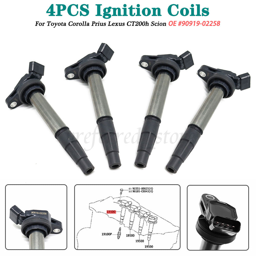 4PCS Ignition Coils Set 90919-02252 for Toyota Prius for Corolla 1.8L 90919-02258