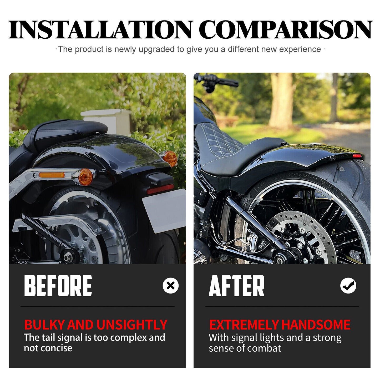 LED Rear Short Fender w/ Running Turn Signal Brake Light Fits for Harley Softail
