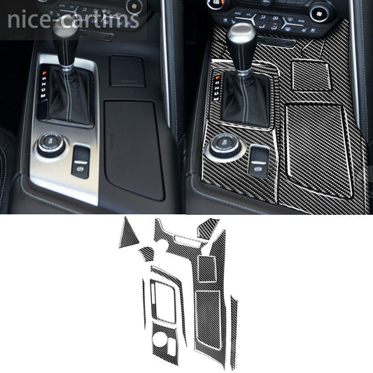 for Chevrolet for Corvette C7 2014-19 Carbon Fiber Gear Shift Cup Holder Cover 11Pcs