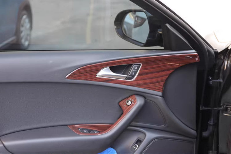 for Audi A6L 2012-18 Peach Wood Grain Inner Door Handle Panel Frame Cover Trims