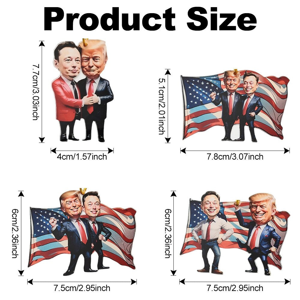 4x TrumpMusk Christmas Ornaments for Christmas Tree, Car Rear Mirror Hanging