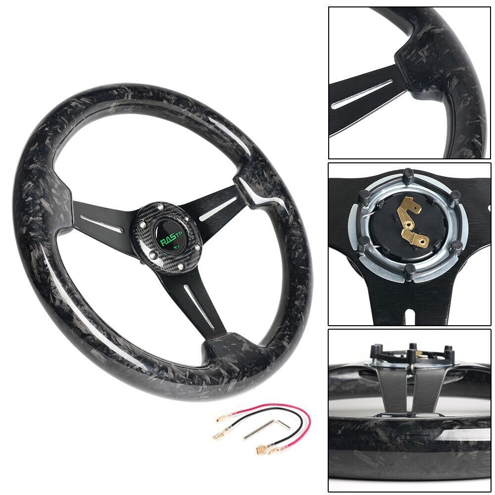 Universal 14 340mm Deep Dish 6 Bolt Forged Steering Wheel with Horn Button