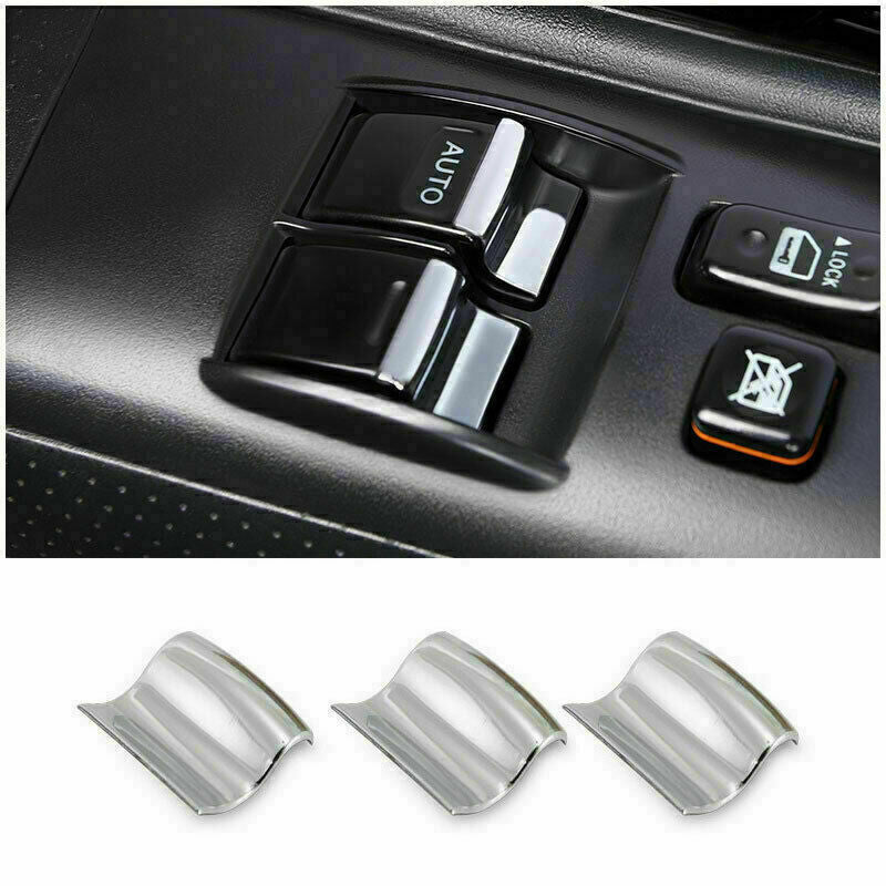 3Pcs Chrome Window Lift Panel Switch Cover Trim for Toyota FJ Cruiser 2007-2014
