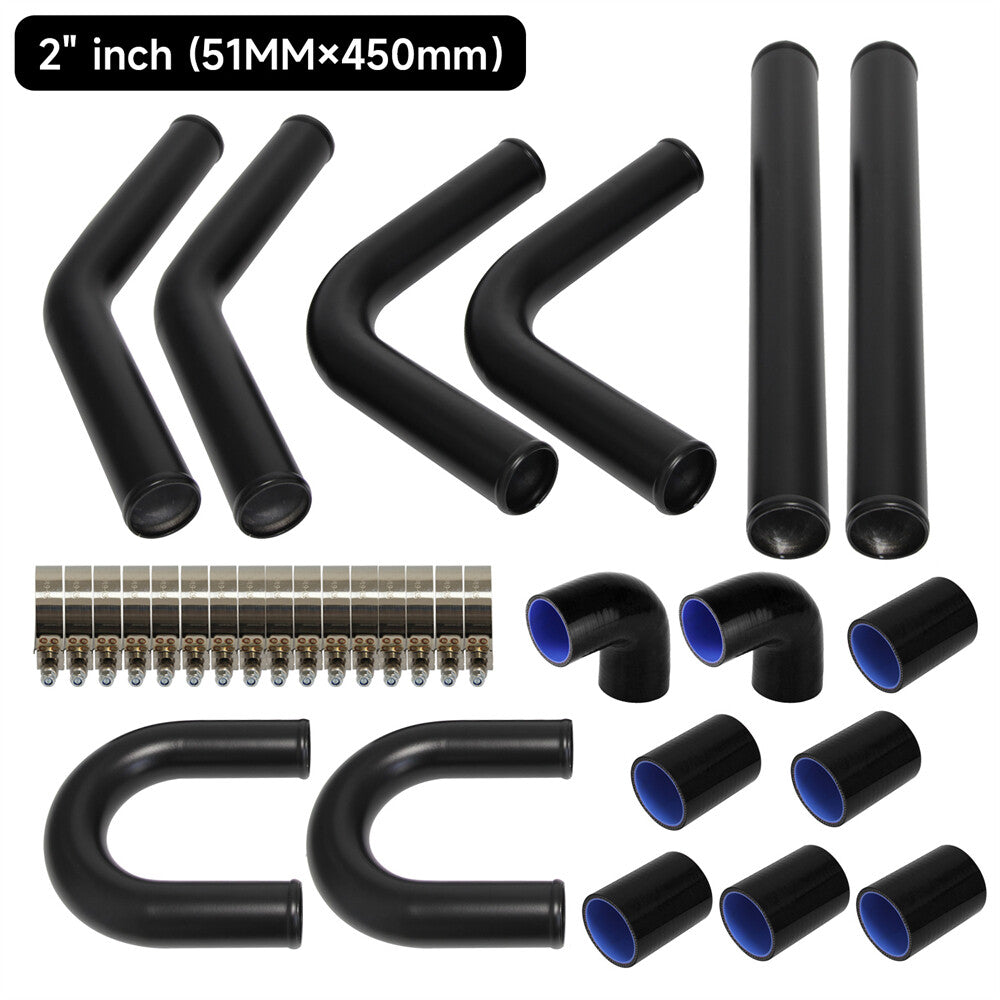 2 51mm 8PCS Universal Intercooler Turbo Boost Piping Pipe Hose Kit L=450mm BK