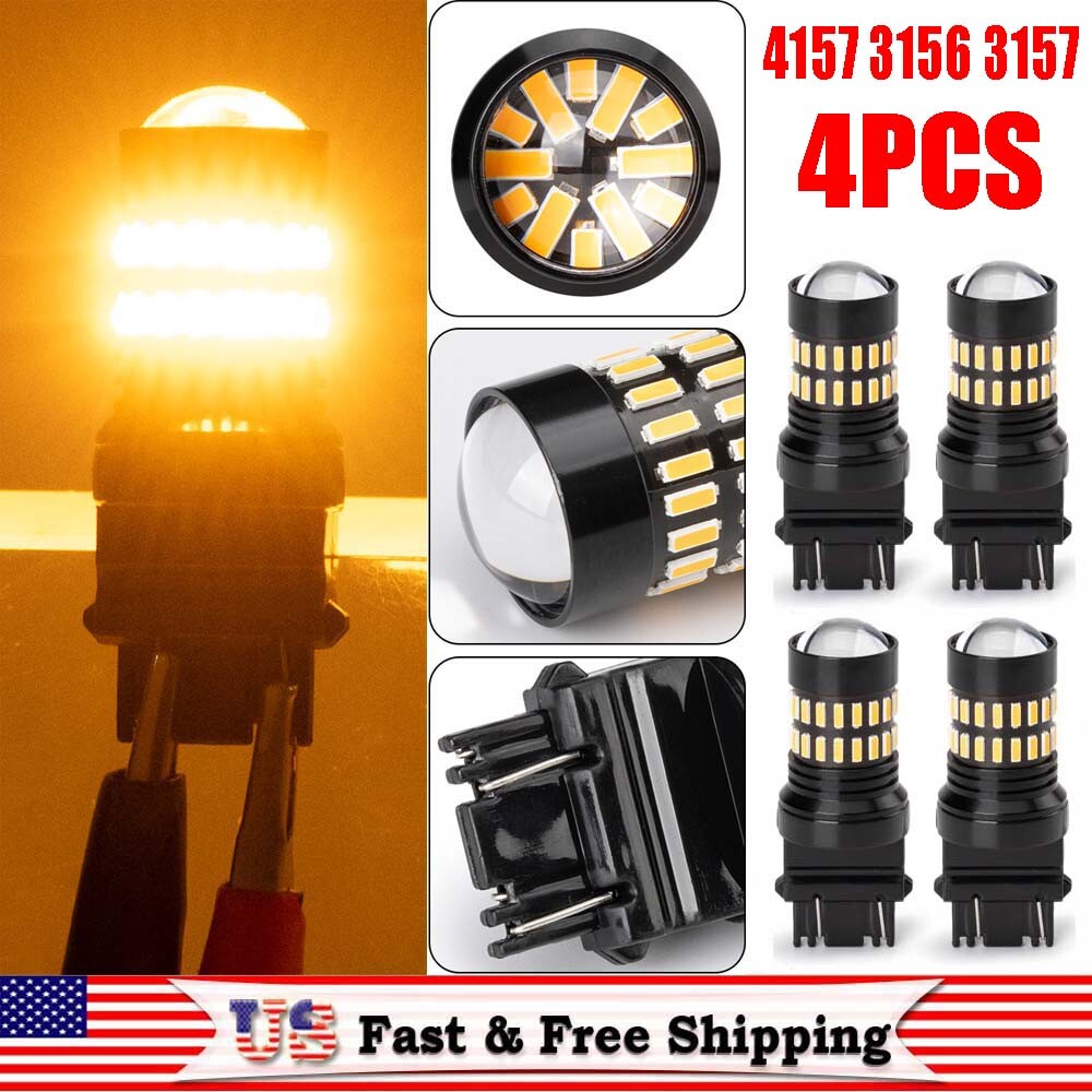 2 pairs of new 4157 3156 3157 LED turn signal bulbs, amber-colored anti-overdrive flashing lights