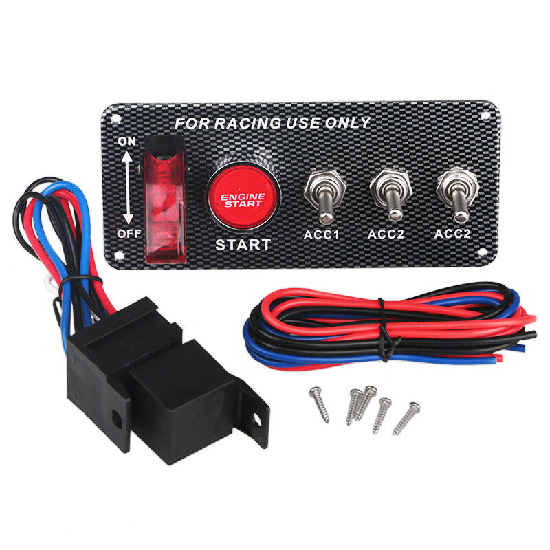 12V Car Ignition Engine Start Push Button Carbon Fiber Button Panel Toggle