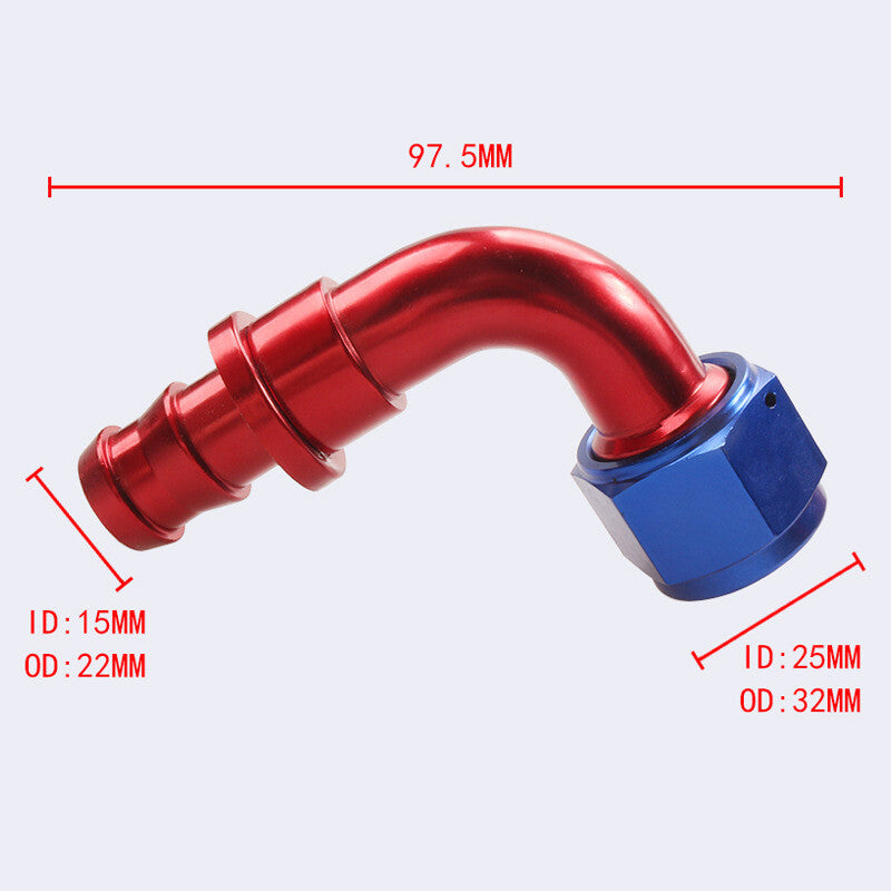 12AN AN12 90Degree Push Lock Hose End Barb Fitting/Adaptor Push-On Hose Fittings