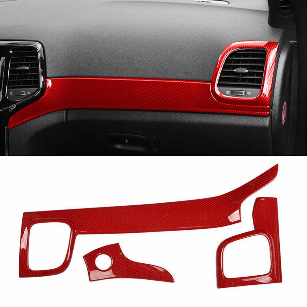 RHD Dashboard Panel+Door Handle Trim Red Carbon for Jeep Grand Cherokee 2011-21