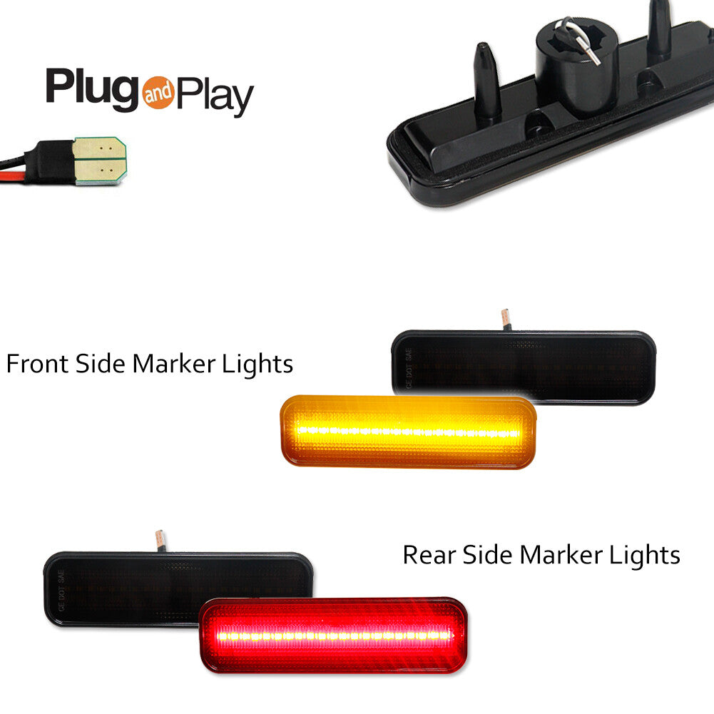 Suitable for 1970-1977 Chevry Camaro Smoked LED Front Amber + Rear Red Side Marker Lights