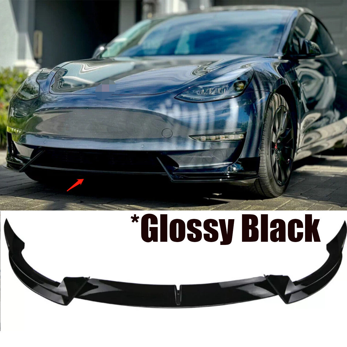Glossy Black for Tesla Model 3 2017-2023 Front Bumper Lip Spoiler Splitter
