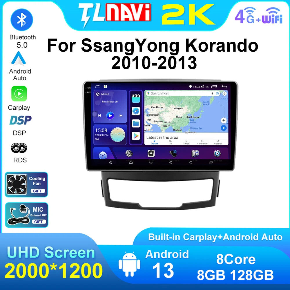 For Ssang Yong Korando 3 Actyon 2 2010-2013 Car Radio CarPlay GPS Player Screen