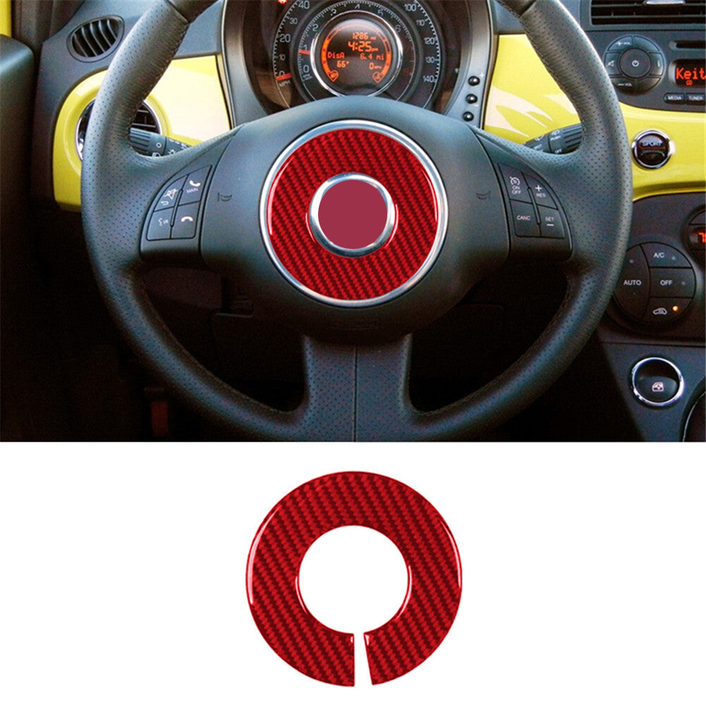 Red carbon fiber interior steering wheel sign ring trim for 2012-2015 for Fiat 500