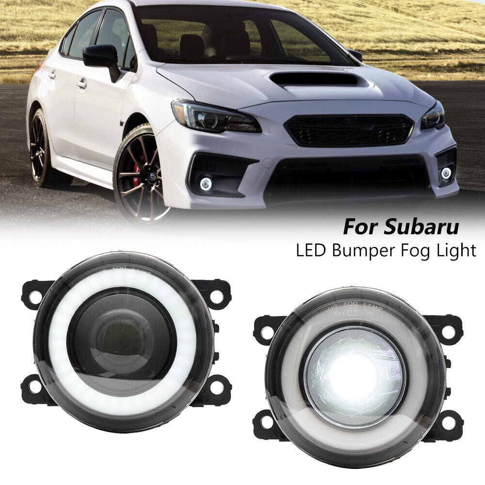 White LED fog lights with halo ring DRL, suitable for 2013-2016 for Subaru BRZ and 2015-2021 WRX STI Impreza.