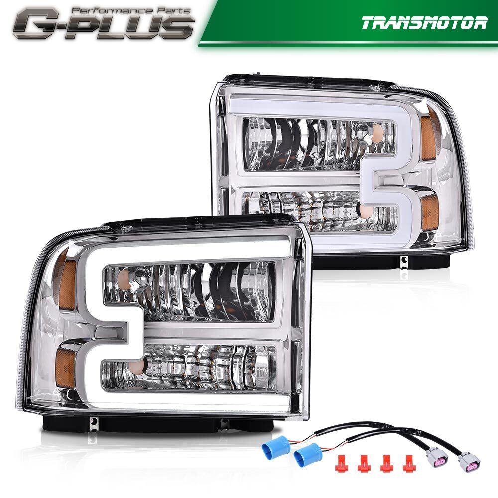 LED DRL Clear/Chrome Alloy Headlights Suitable for 05-07 for Ford F250 F350 F450 F550 Super Mission