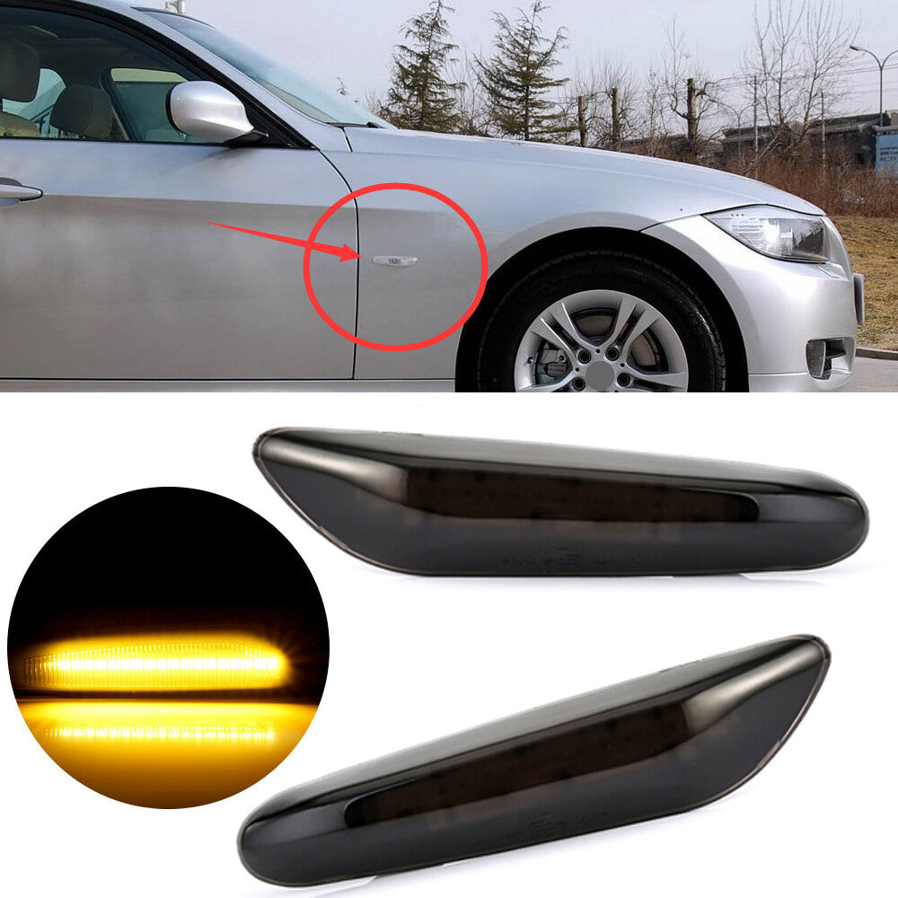 Dynamic smoke LED side marker turn signals for BMW E90, E60, E82, E87, E88