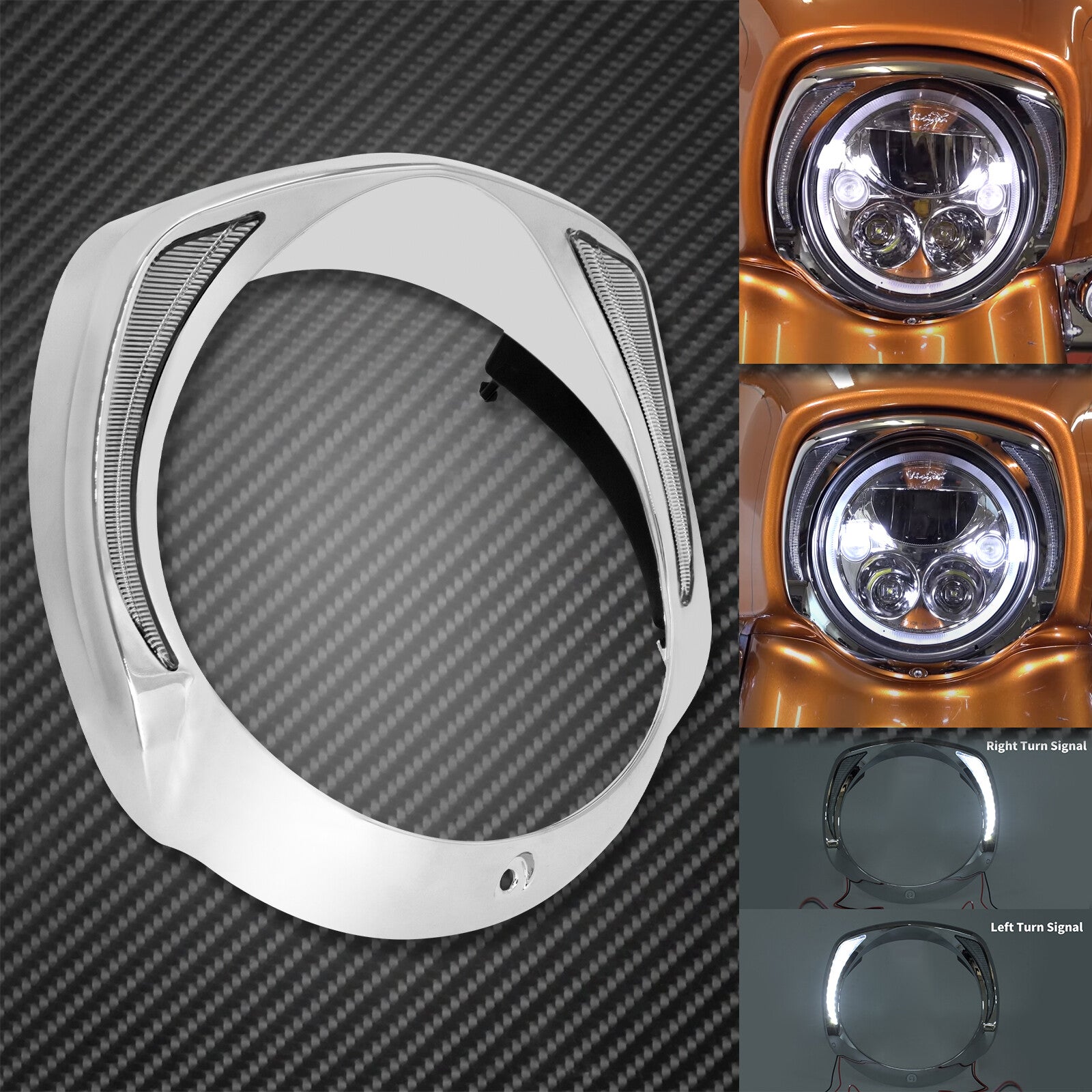 Chrome 7 LED Headlight Bezel Batwing Fairing Cover Fit for Harley Touring 2014