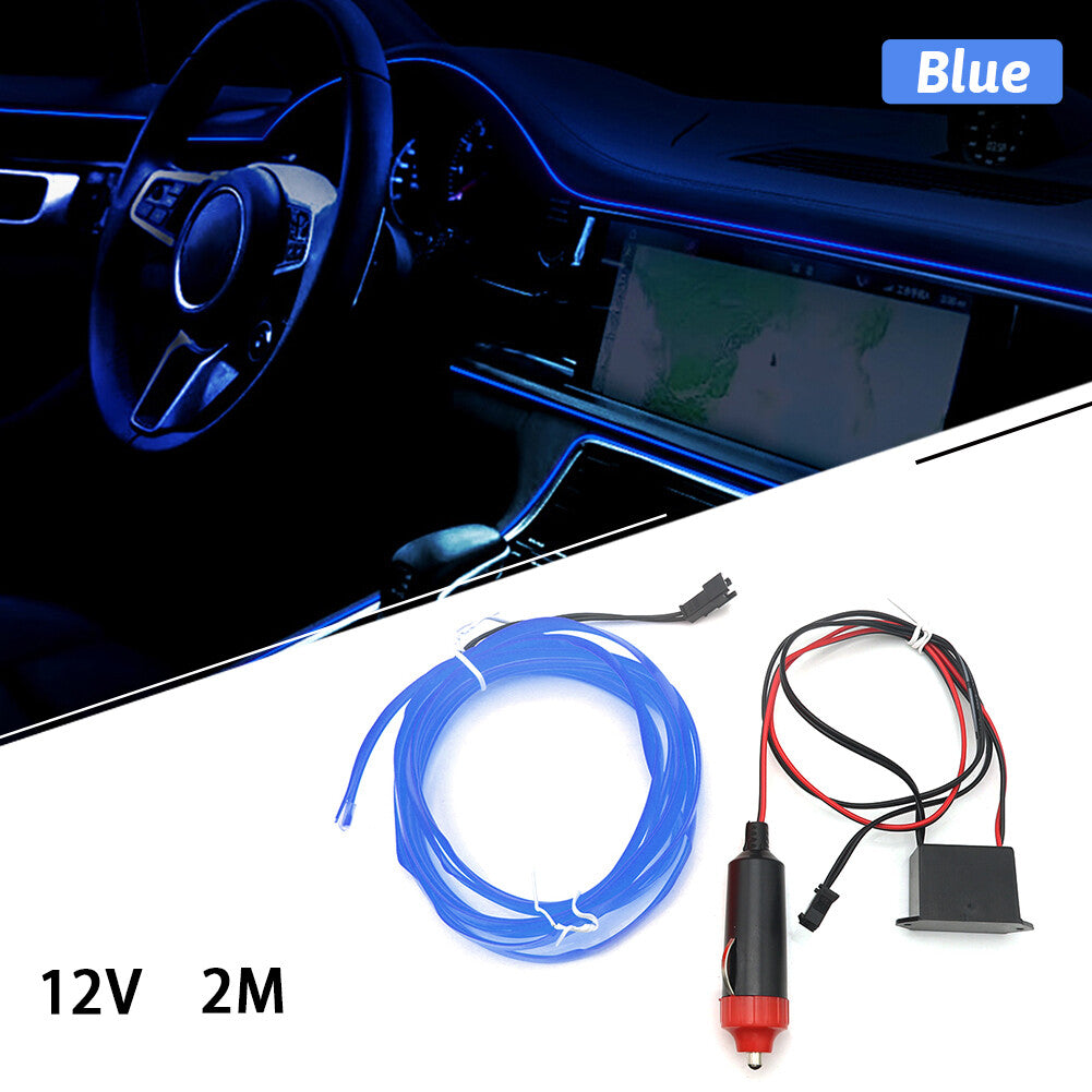 Car Indoor Atmosphere LED Light Strip Wire Lamp Decor Accessories Blue 2M 12V