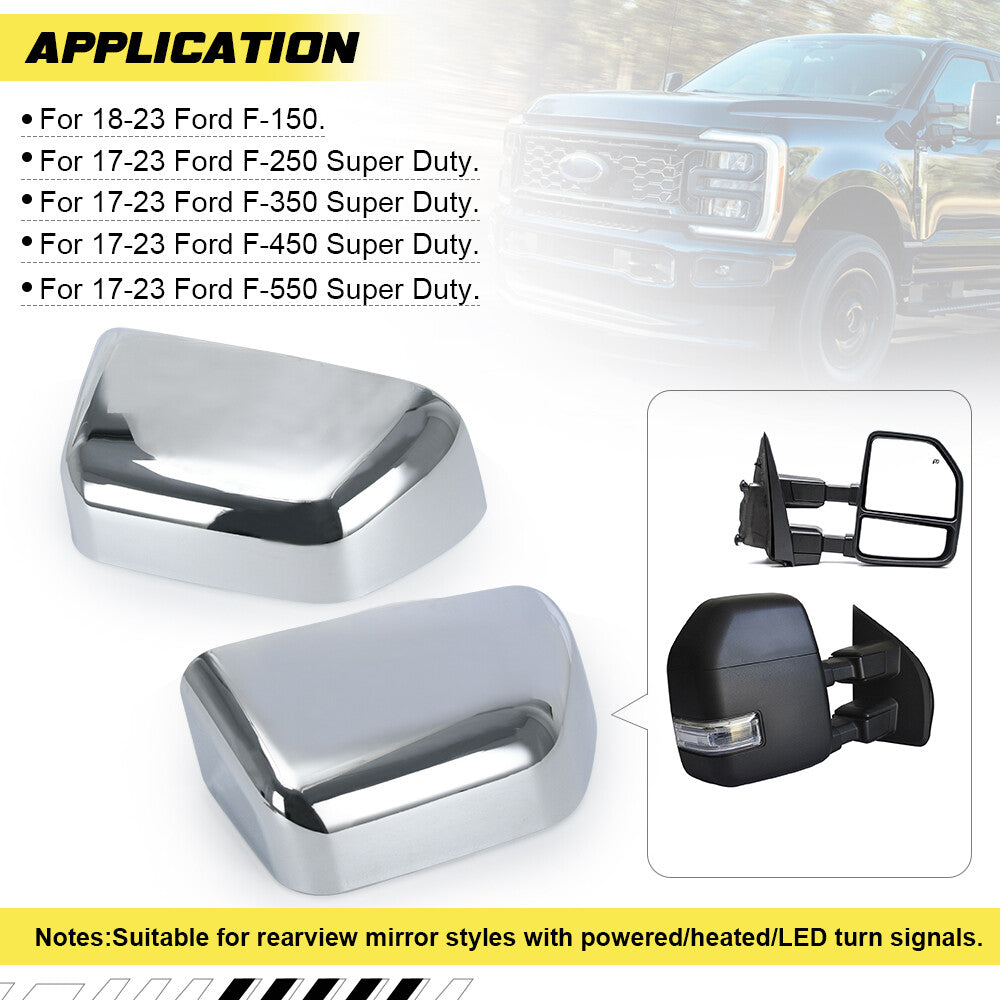Chrome Mirror Cover Cap Set LH RH For 2017-2024 for Ford Super Duty F250 F350 F450
