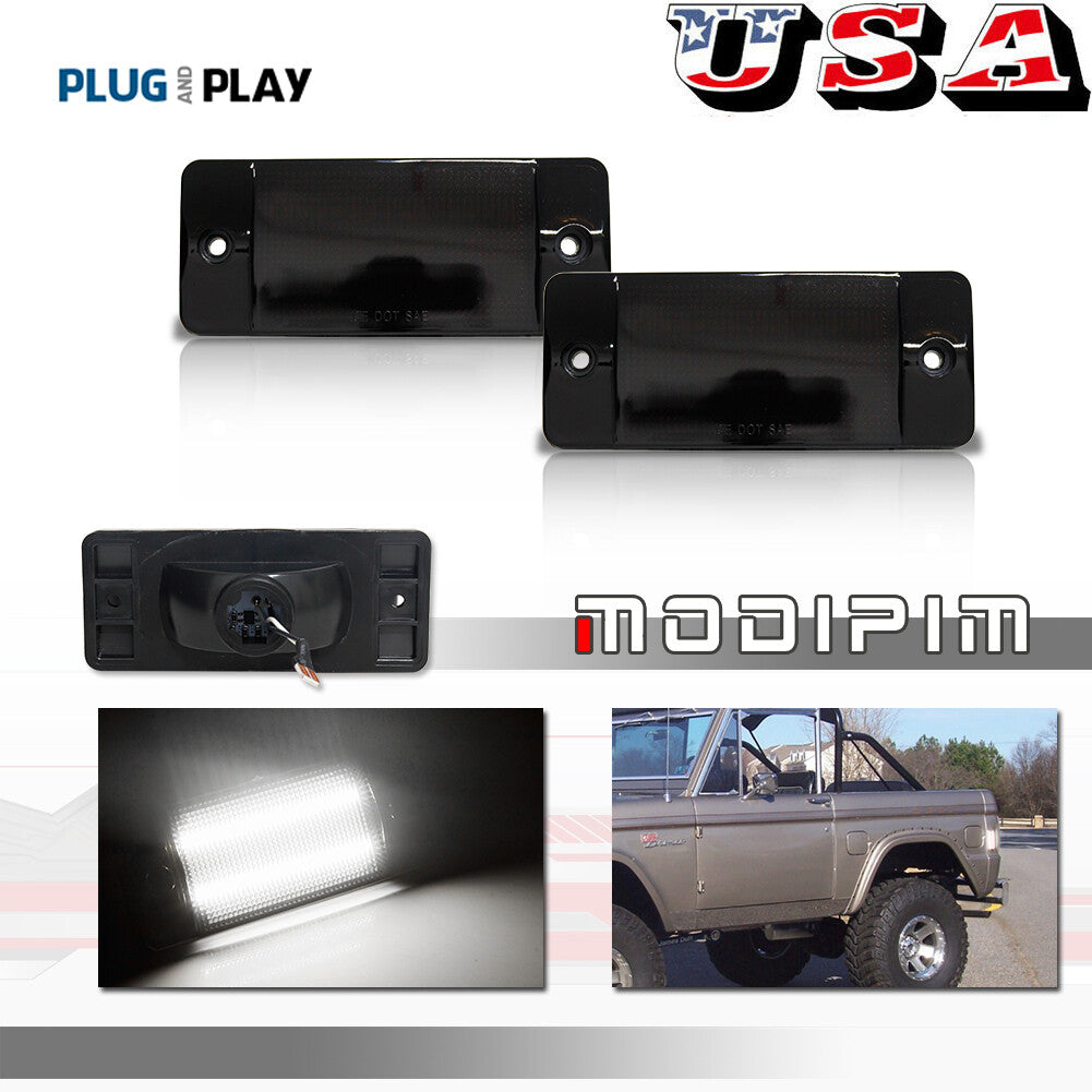 Smoked lens white LED front/rear side marker lights for 1970-1977 for Ford Mustangs.