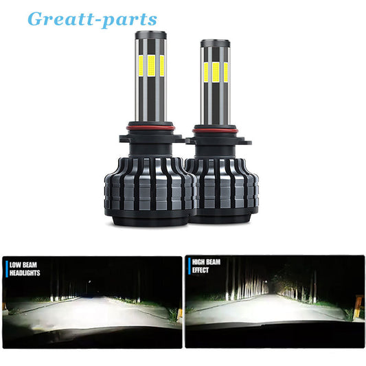 2 x 9006 HB4 Ultra Bright White 6000K LED Headlights with 6 Side-Emitting LED Bulbs