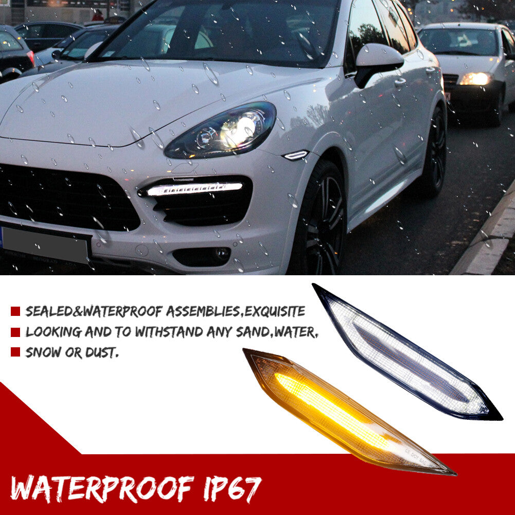 Transparent LED side marker lights suitable for 11-14 for Porsche for Cayenne amber turn signals white DRL