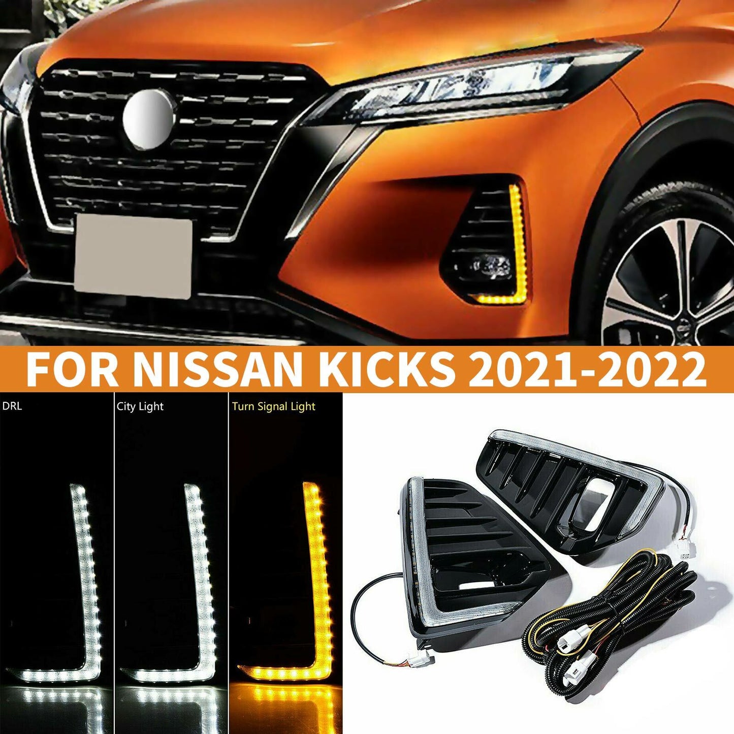 for NISSAN KICKS 2021-2022 LED DRL Daytime Running Lights Front Bumper Fog Lamp