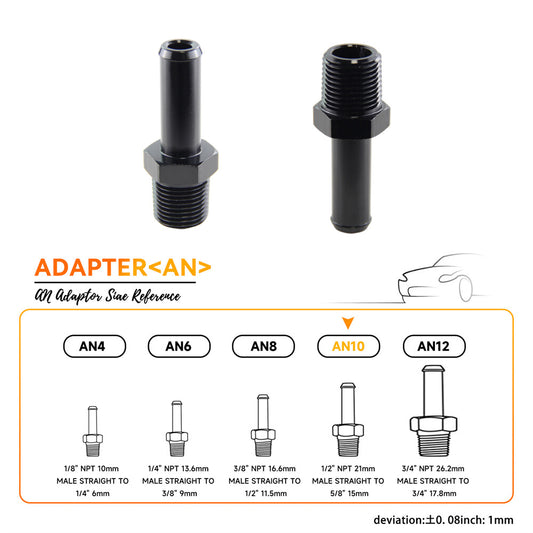 2PCS Aluminum AN10 1/2'' NPT Male to 5/8 Hose Barb Straight Adapter Fitting BK