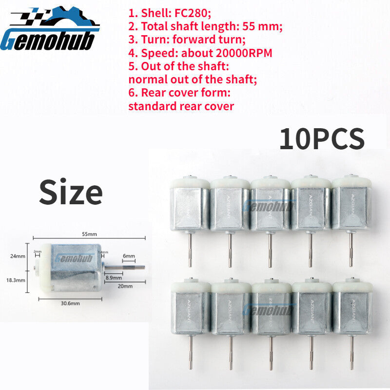 10PCS 20000RPM FC280 6mm Knurl Shaft Micro Tailgate Lock Door Lock DC Motor