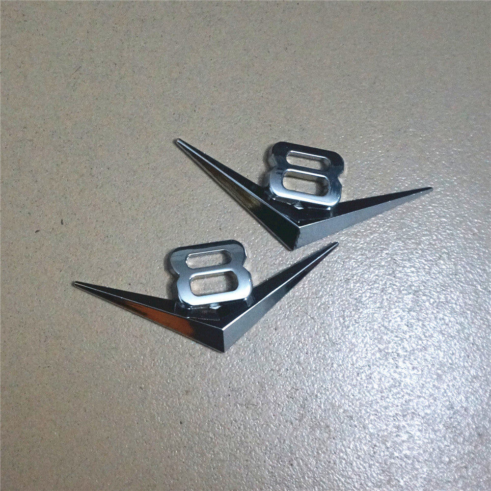 2x Silver V8 Chrome Metal Emblem Decal Sticker Badge Motor GT Performance Diesel