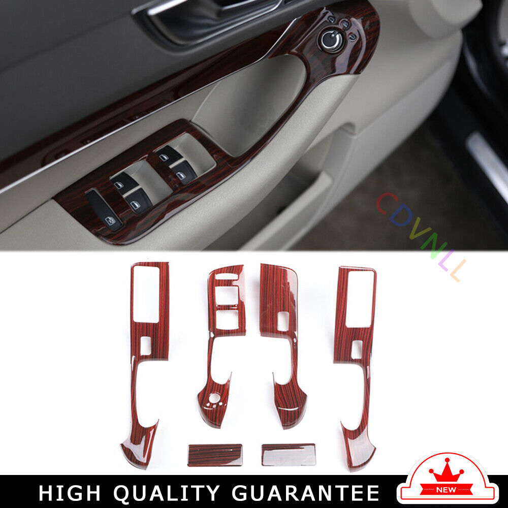 Car Glass Window Lifting Lock Panel Trim 4 Fit for Audi A6L 2005-2011 Red Wood