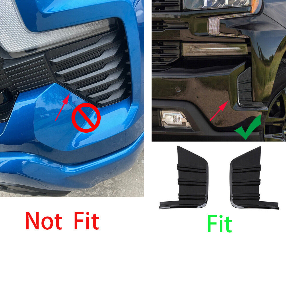 for Chevrolet Silverado 1500 2019+ Front Bumper Side Panel Decor Cover ABS Black