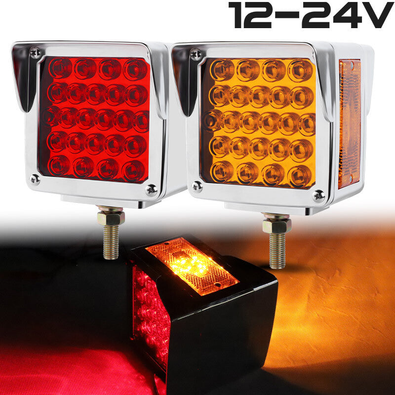 2X Amber+Red Square 57-LED Double Face Stud Mount Fender Turn Brake Tail Lights