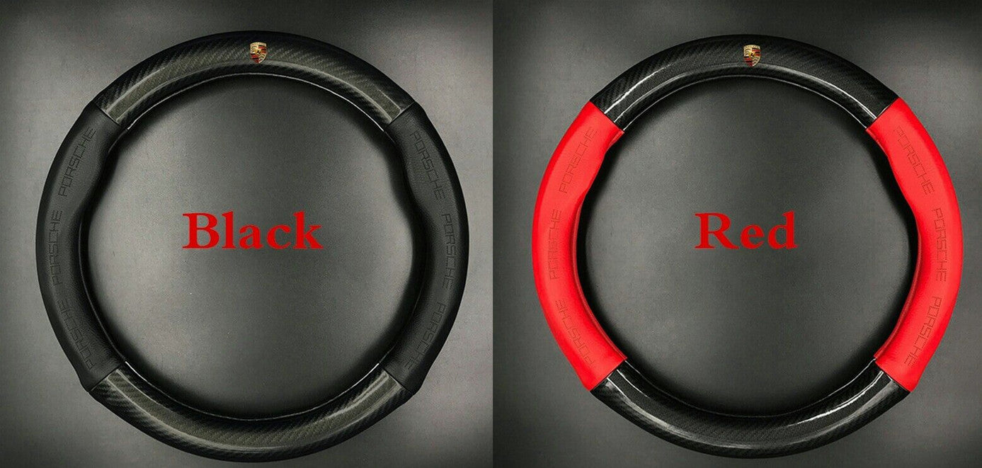 Black 15-inch leather steering wheel cover for Porsche