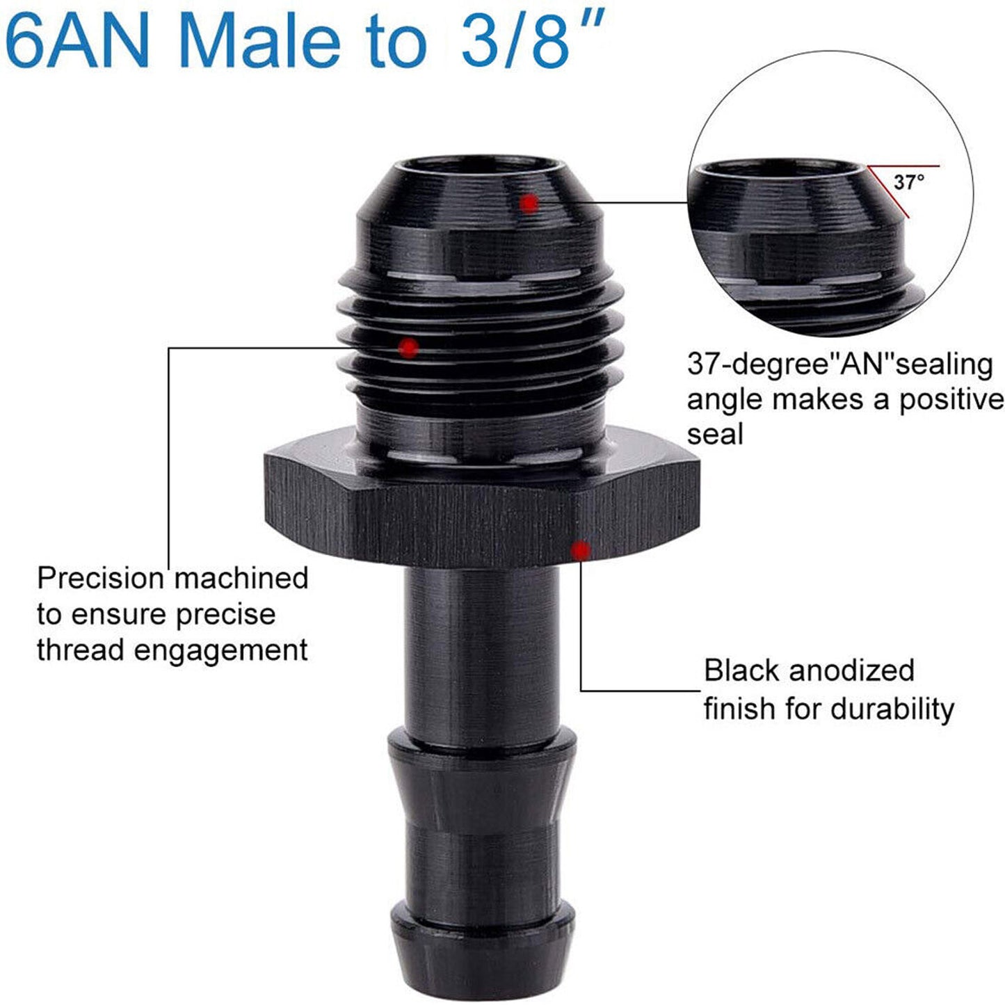 Barb Fitting 6An An-6 Male To 3/8 Fuel Hose Adapter AN6 -6AN 3/8 Push Lock