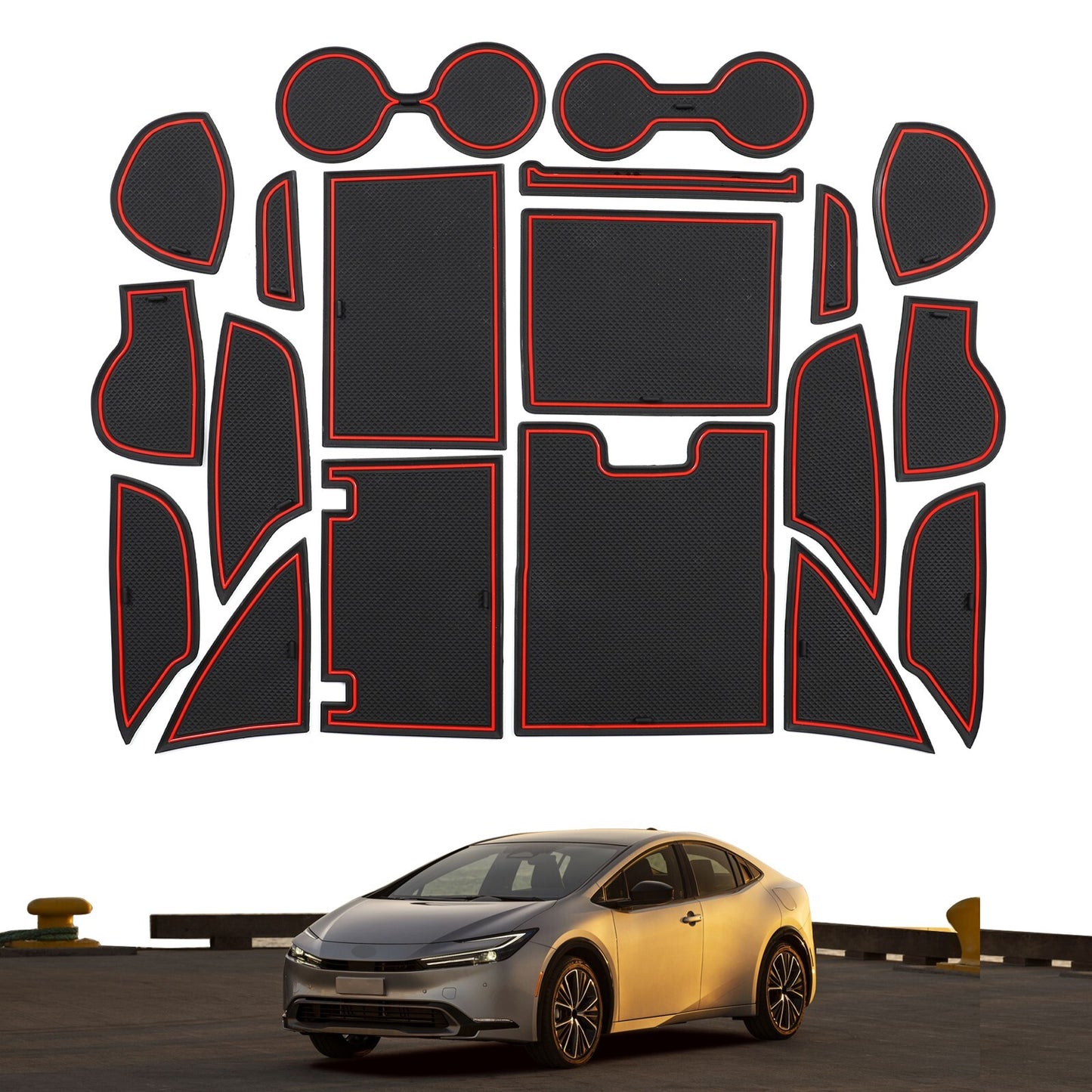Anti-Slip Gate Slot Cup Mat for Toyota Prius 2023 Car Interior Accessories RED