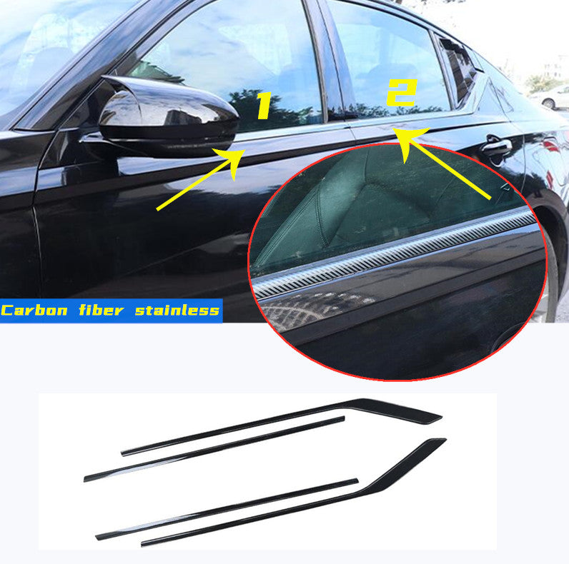 4Pc For 2019-2024 for Nissan Altima Carbon Look Steel Window Bottom Strip Cover Trim