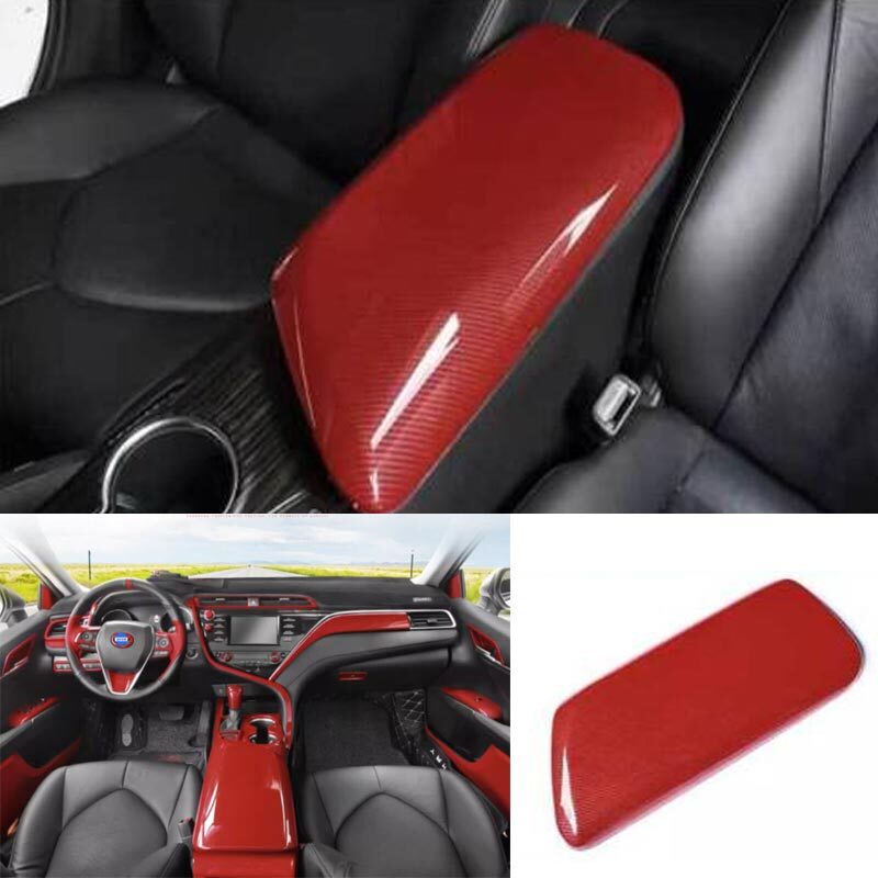 Center Console Carbon Fiber Red Armrest Box Cover Trim for Toyota for Camry 2018-23