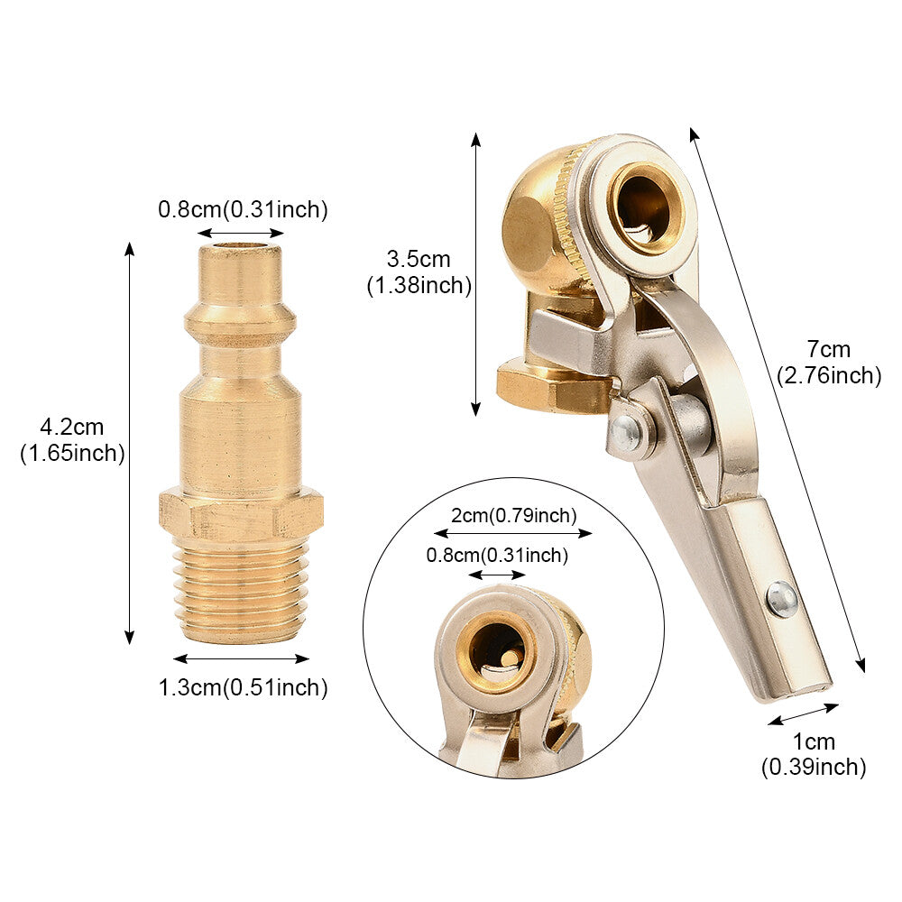 Clip-On Air Chuck,2x 1/4 FNPT Locking Inflator Nozzle with Quick Connect