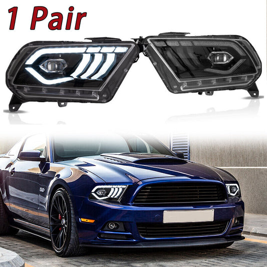 2X LED Projector Headlights For 2010-2014 for Ford for Mustang Front Lamps w/Sequential