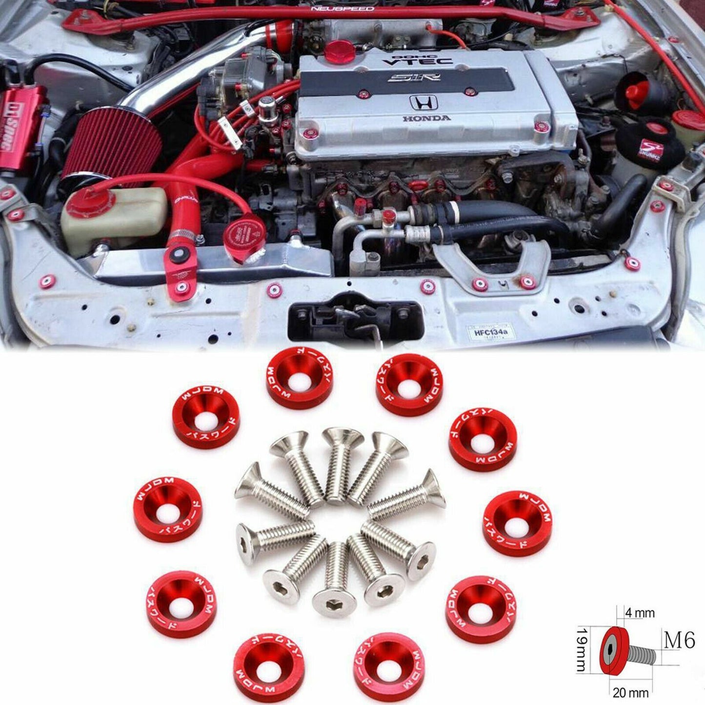 for Honda Accord CRV 10PCS Red CNC Fender Bumper Washer Engine Bay Dress Up Kit
