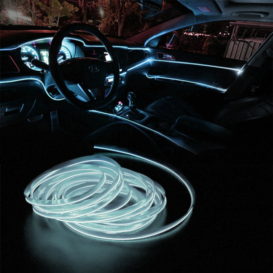 2M Car Interior LED Neon Lights Decor Atmosphere EL Wire String Strip Lamp White