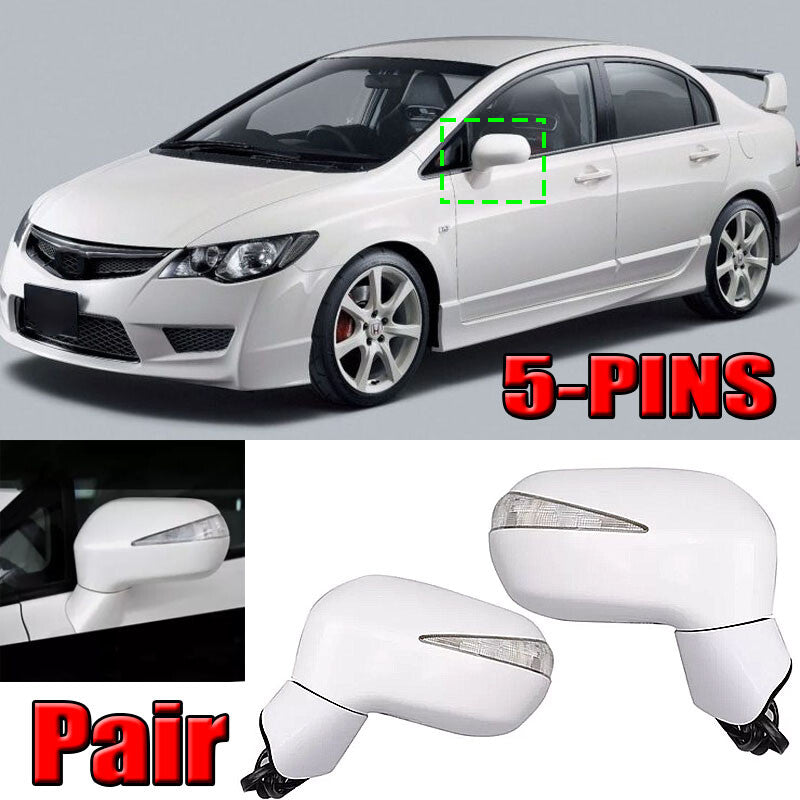 2-pack for Honda for Civic FA1 FD1 FD2 2006-2011 LHRH Assy LED 5-pin rearview mirrors