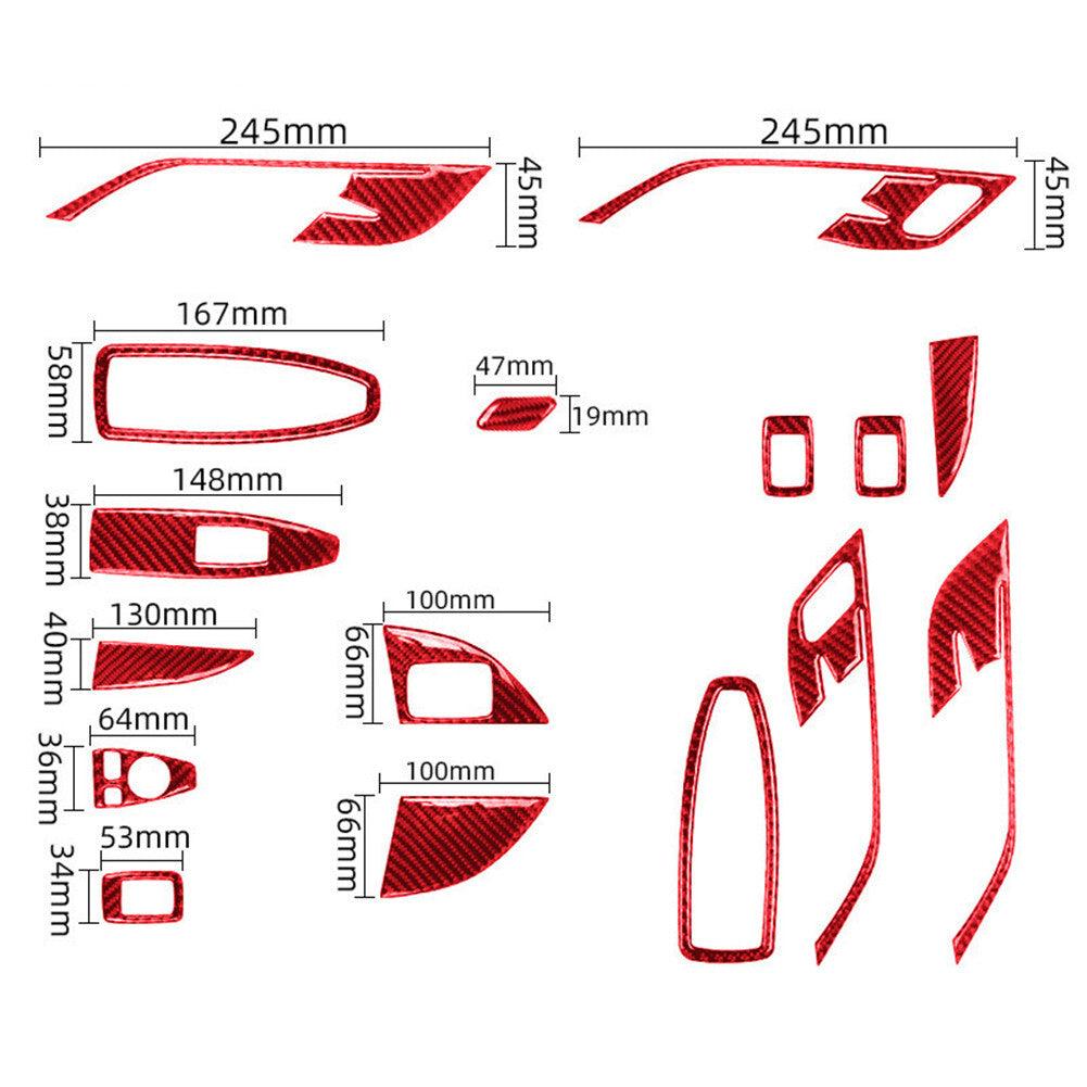 16pcs Red Carbon Fiber Door Control Panel Trim Set for BMW X1 F48 2016-2018