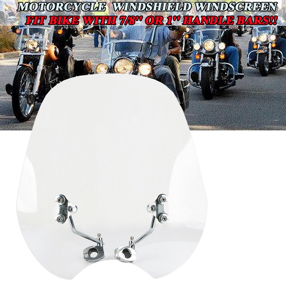 Universal 7/8-inch and 1-inch motorcycle windshields, clear windshields suitable for Harley-Davidson and for Honda .