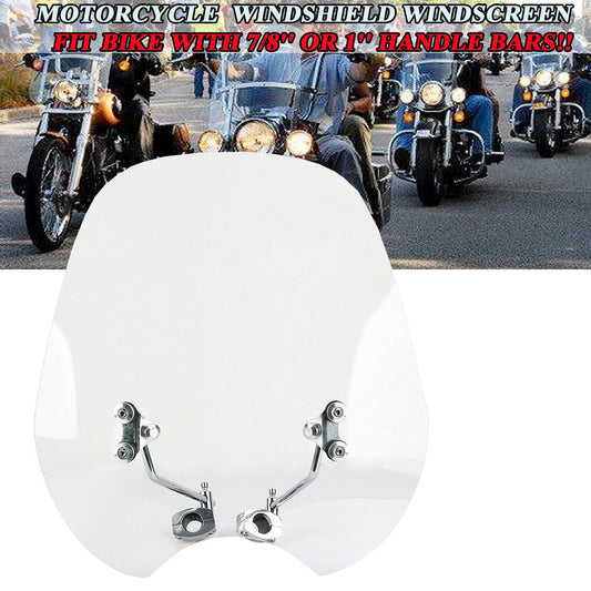 Universal 7/8-inch and 1-inch motorcycle windshields, clear windshields suitable for Harley-Davidson and for Honda .