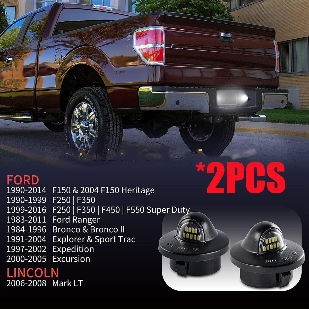 2x LED License Plate Light for Ford F150 F250 F350 Tag Lamp Assembly Replacement