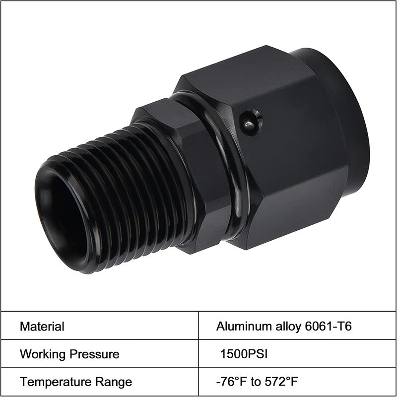 8AN AN8 Female Flare to 3/8NPT Male Straight Swivel Adapter Fitting Aluminum